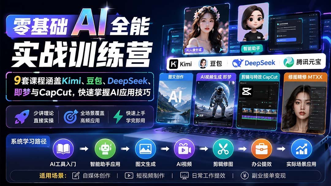【2026.08.29】零基础也能玩转AI!9套实战课程,一站式搞定Kimi、豆包、DeepSeek、即梦与CapCut,轻松上手秒变高手-小鱼项目网