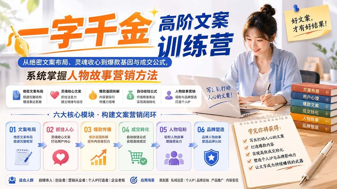 【2026.08.29】爆款文案实战训练营：从灵魂收心到成交公式，掌握人物故事营销的底层逻辑-小鱼项目网