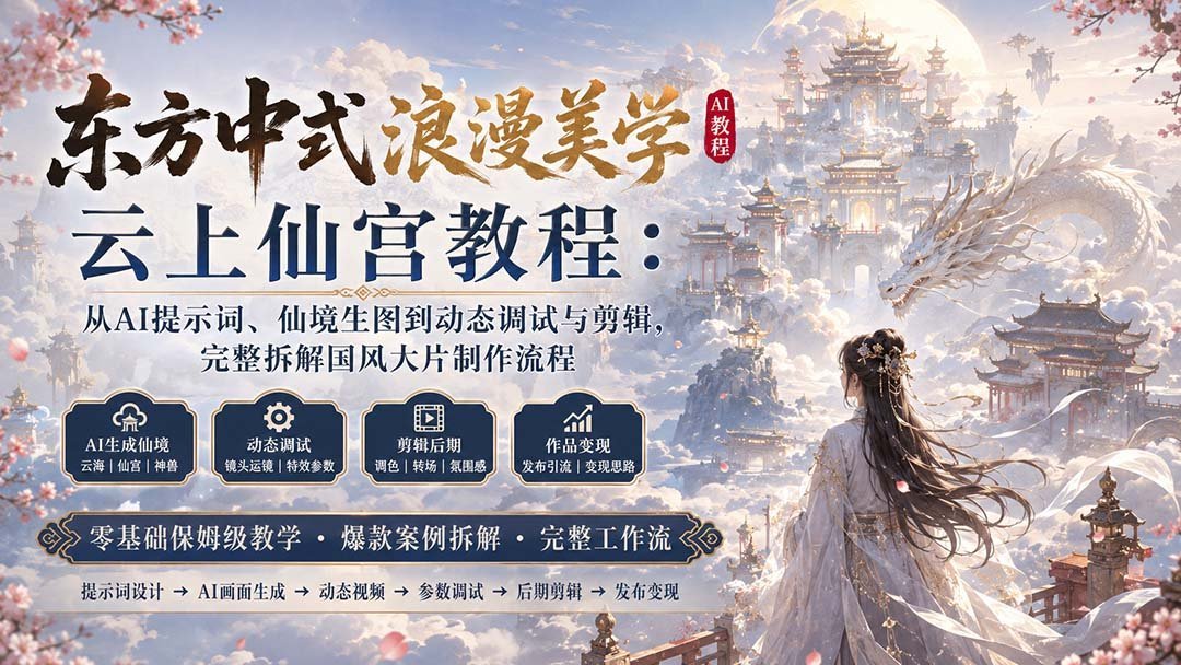 【2026.08.30】东方仙宫美学全攻略:AI提示词、仙境生图到动态剪辑,一站式拆解国风大片创作秘籍-小鱼项目网