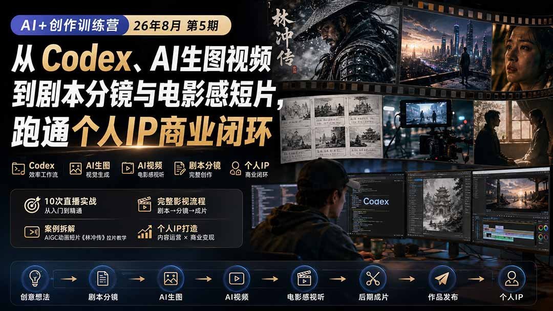【2026.08.30】AI创作训练营第5期:从智能写作到电影级短片,一站式跑通个人IP变现全链路-小鱼项目网