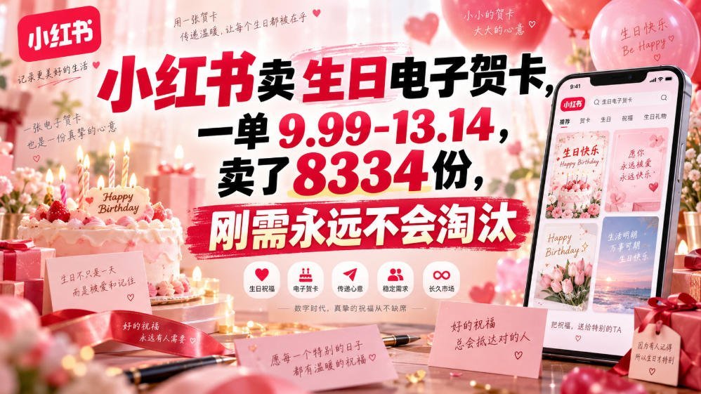 【2026.09.06】小红书卖电子生日贺卡，单价9.99-13.14元，狂销8334单：刚需生意永不过时-小鱼项目网