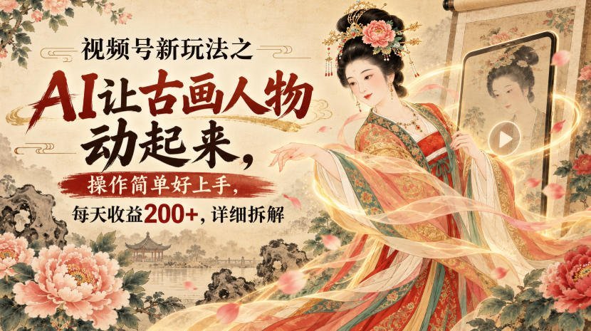 【2026.09.06】AI复活古画人物，视频号冷门玩法日入200+，保姆级拆解-小鱼项目网