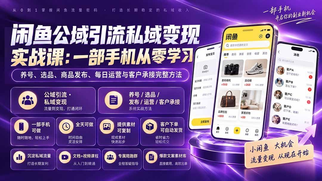 【2026.09.08】一部手机玩转闲鱼:从养号选品到成交变现的全流程实战指南-小鱼项目网