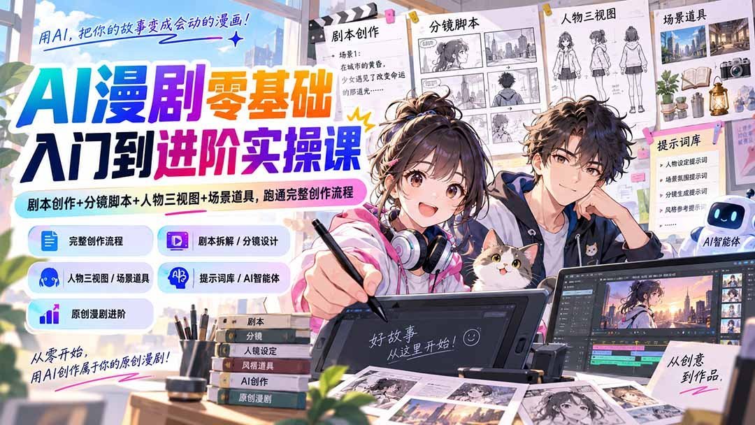 【2026.09.09】AI漫剧全流程实战课：从零基础到进阶，一次掌握剧本、分镜、角色与场景设计，轻松跑通创作闭环-小鱼项目网