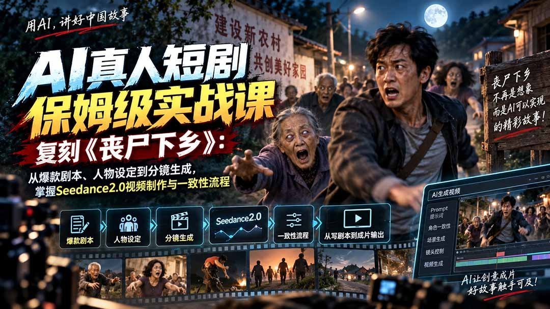 【2026.09.10】AI真人短剧全流程实操课,从爆款剧本到分镜生成,用Seedance2.0复刻《丧尸下乡》并掌握一致性制作-小鱼项目网