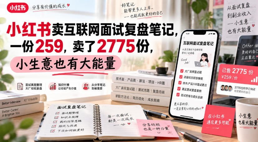 【2026.09.12】小红书面试复盘笔记卖爆了:一份259元,狂销2775份,小生意也能爆发大能量-小鱼项目网