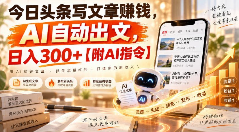 【2026.09.12】今日头条AI写作变现，自动生成文章日赚300+（内附AI提示词）-小鱼项目网