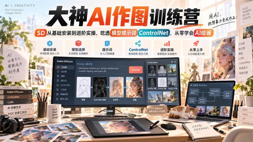 【2026.09.14】零基础直达AI绘画大神:SD安装、模型提示词与ControlNet全实战-小鱼项目网