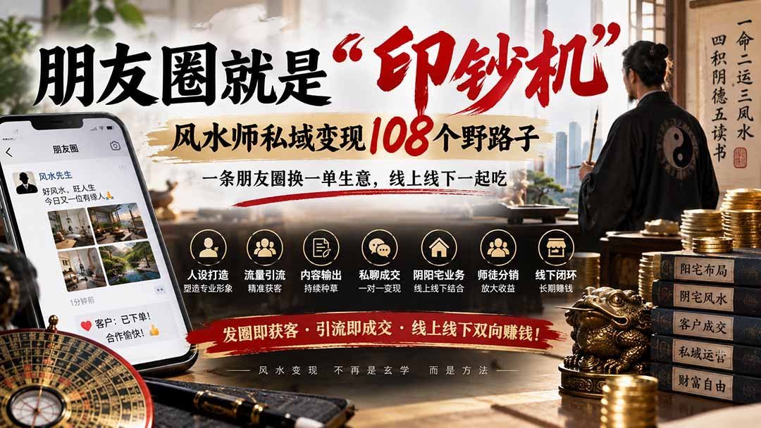 【2026.09.15】朋友圈变身“提款机”,风水师私域变现108招野路子,一条动态成交一单,线上线下双线收割-小鱼项目网