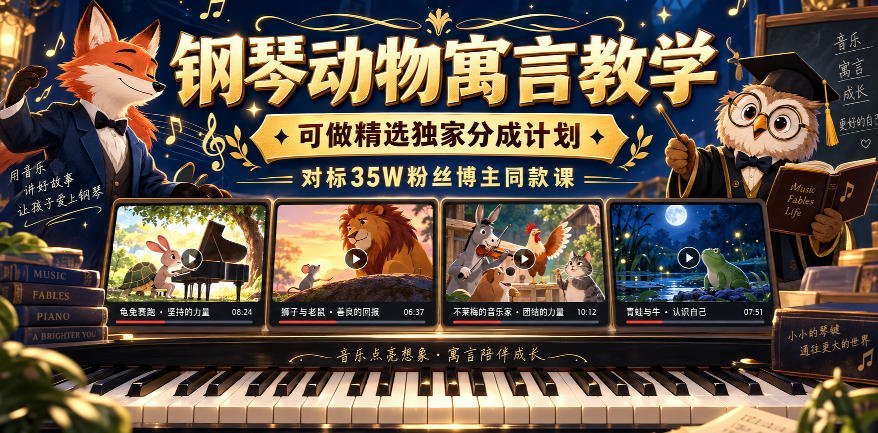 【2026.09.19】钢琴动物寓言课程招募，独家分成计划，对标35万粉丝博主爆款内容-小鱼项目网