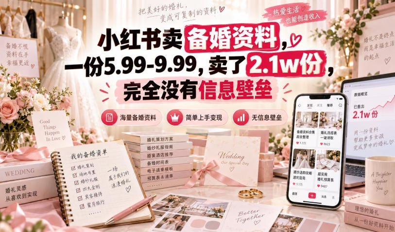 【2026.09.19】小红书备婚资料爆卖2.1万份,单价5.99-9.99元,信息差根本不存在-小鱼项目网