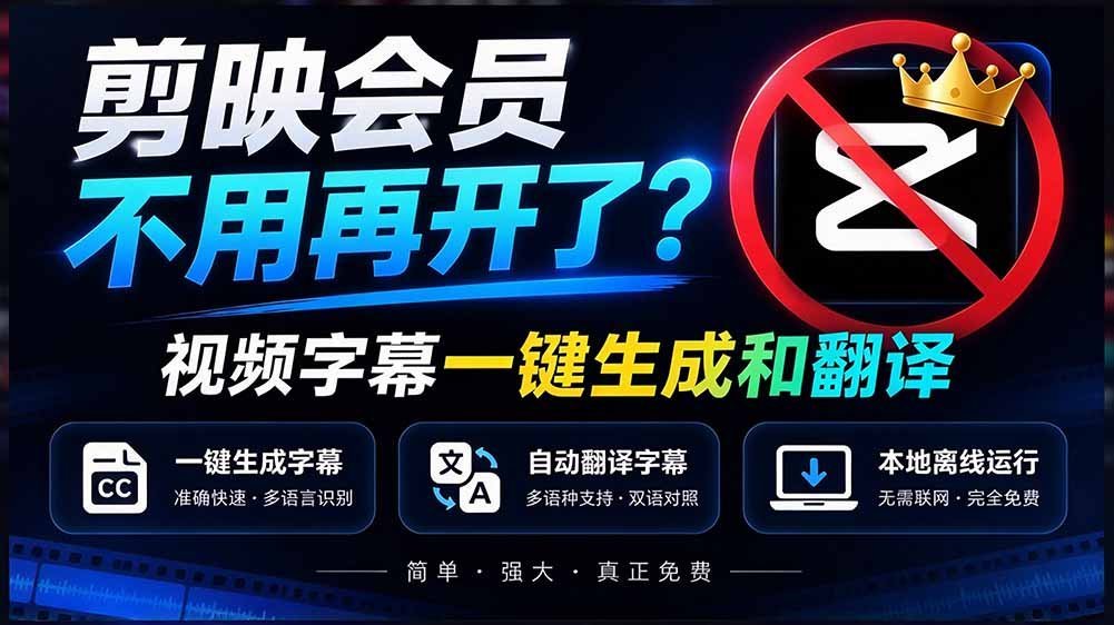 【2026.09.30】剪映会员可以卸载了!视频字幕一键生成+翻译,本地离线还免费,极速高精度神器来了-小鱼项目网