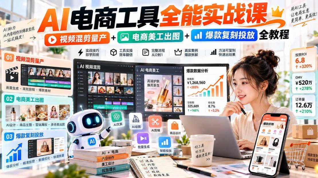 【2026.09.30】AI电商神器全链路实操课:混剪批量出片+美工智能出图+爆款投放复制全攻略-小鱼项目网