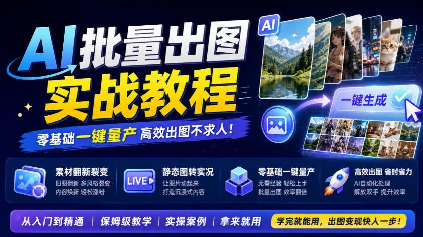 【2026.09.30】AI批量出图全攻略:素材翻新裂变,静态秒变实况,小白也能一键量产-小鱼项目网