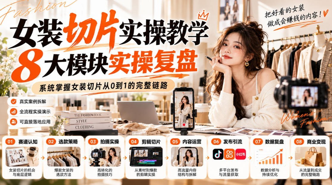 【2026.10.03】女装切片实操全攻略:8大模块深度复盘,从零到一系统掌握完整链路-小鱼项目网