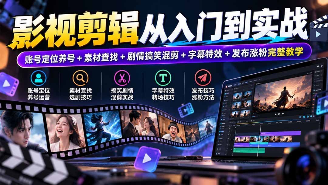 【2026.10.04】从零开始学影视剪辑:账号定位与养号技巧+素材获取+搞笑剧情混剪+字幕特效+发布吸粉全攻略-小鱼项目网