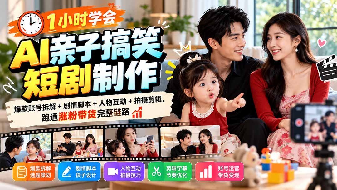 【2026.10.04】1小时掌握AI亲子搞笑短剧全流程:爆款拆解+脚本创作+互动设计+拍摄剪辑,轻松涨粉变现-小鱼项目网