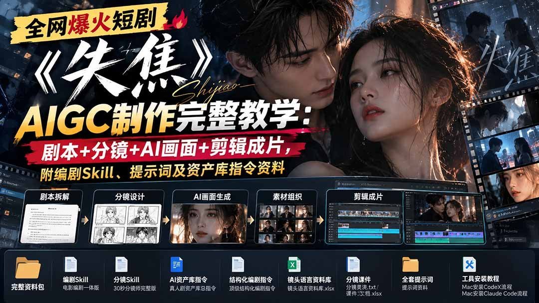 【2026.10.04】全网疯传短剧《失焦》AIGC全流程实战:剧本创作+分镜设计+AI绘图+剪辑成片,附赠编剧技巧、提示词与资产库指令大全-小鱼项目网