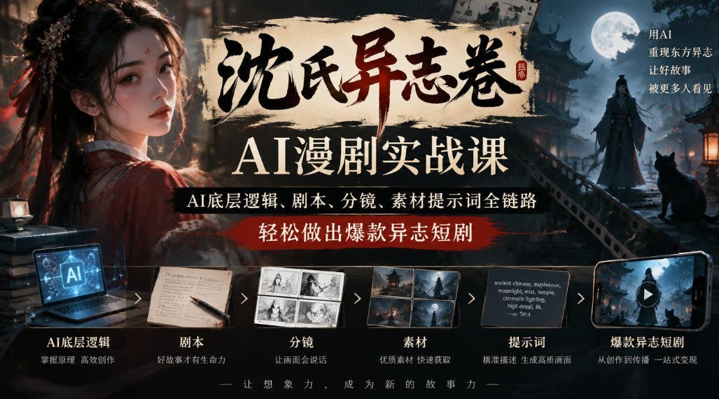 【2026.10.04】沈氏异志AI漫剧实战全攻略:从底层逻辑到剧本分镜与提示词,全链路教你打造爆款短剧-小鱼项目网