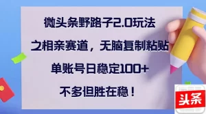 【2024.9.27】微头条野路子2.0玩法之相亲赛道,无脑复制粘贴,单账号日稳定100+-小鱼项目网