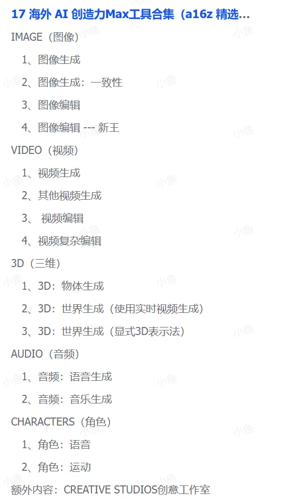 图片[1]-【2025.8.31】海外 AI 创造力Max工具合集（a16z 精选）｜ 附上个人AI工具-小鱼项目网