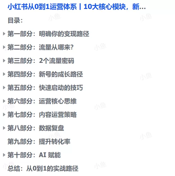 图片[1]-【2025.9.10】小红书从0到1运营体系丨10大核心模块，新手照做也能快速上手-小鱼项目网