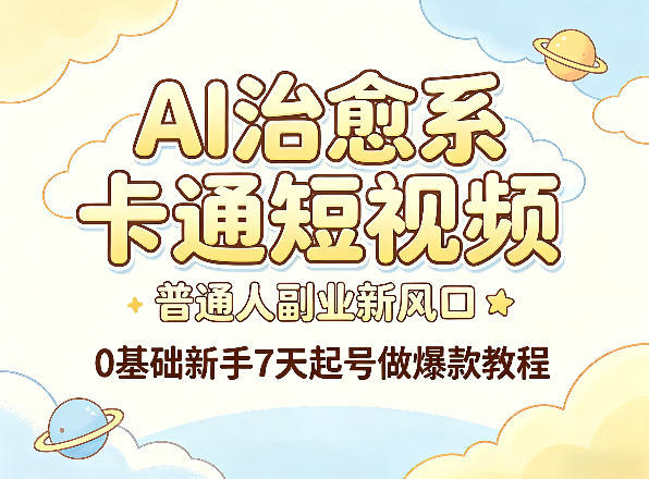 AI治愈系卡通短视频，普通人副业新风口，0基础新手7天起号做爆款教程