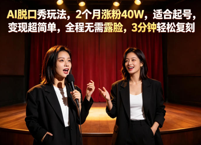 AI脱口秀玩法,2个月涨粉40W,适合起号,变现超简单,全程无需露脸,3分钟轻松复刻