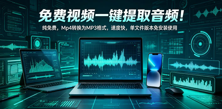 免费视频一键提取音频！纯免费，Mp4转换为MP3格式，速度快，单文件版本免安装使用