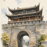 整体风格：像复古日式设定稿、旅行速写、-小鱼项目网