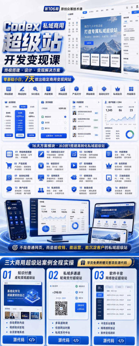 Codex私域商用超级站Ai开发变现课，7天带你从零基础到能自己动手做出能收钱、能运营、能沉淀客户的私域超级站（更新0701）