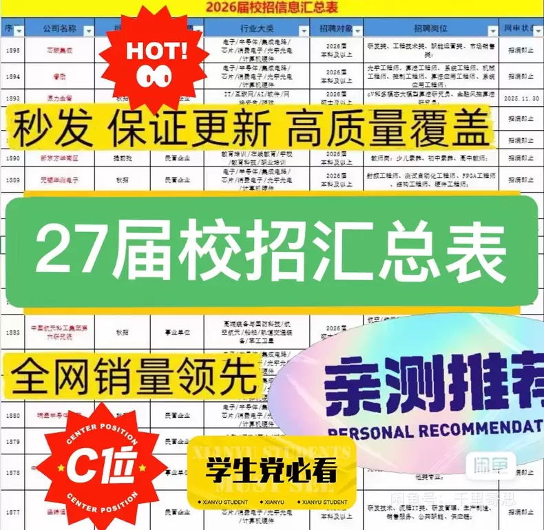 虚拟产品 374. 2027春招校招秋招汇总表央guo企私企-小鱼项目网