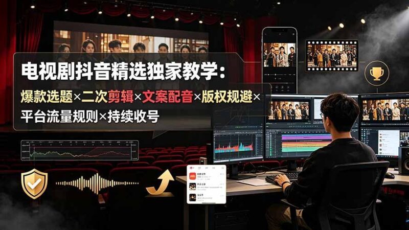 【2026.07.19】电视剧抖音爆款秘籍:选题、剪辑、配音、版权、流量、收益全攻略-小鱼项目网