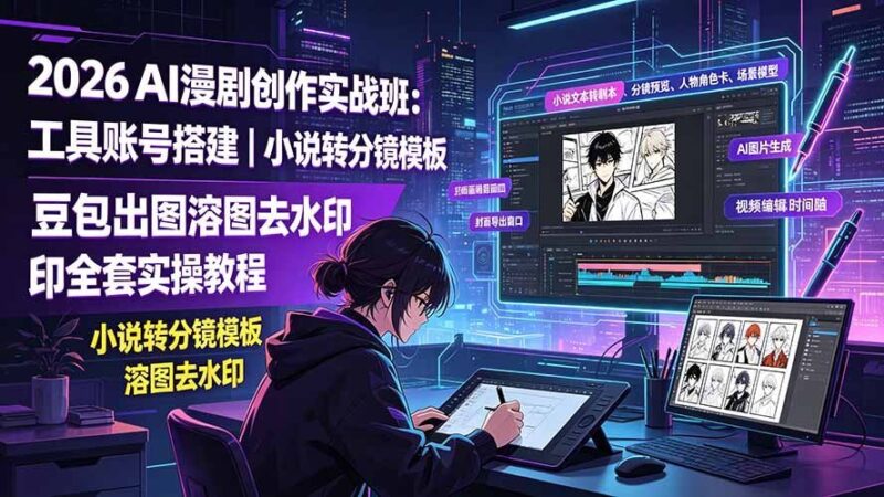 【2026.07.19】2026 AI漫剧实战创作班:工具账号搭建+小说转分镜模板+豆包出图溶图去水印,全套实操教程-小鱼项目网