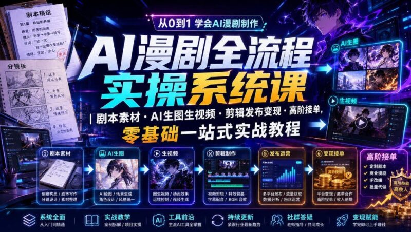 【2026.07.19】AI漫剧全流程实战课:剧本创作+AI生成图视+剪辑发布+高阶接单,零基础一站式轻松上手-小鱼项目网