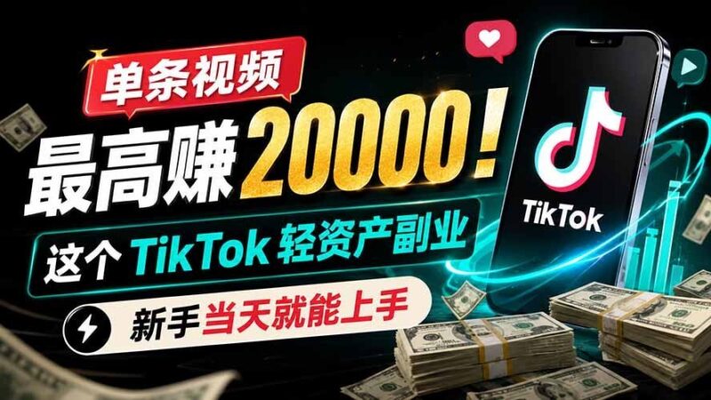 【2026.07.20】单条视频收益高达20000元!这个TikTok轻资产副业,新手当天就能轻松上手-小鱼项目网
