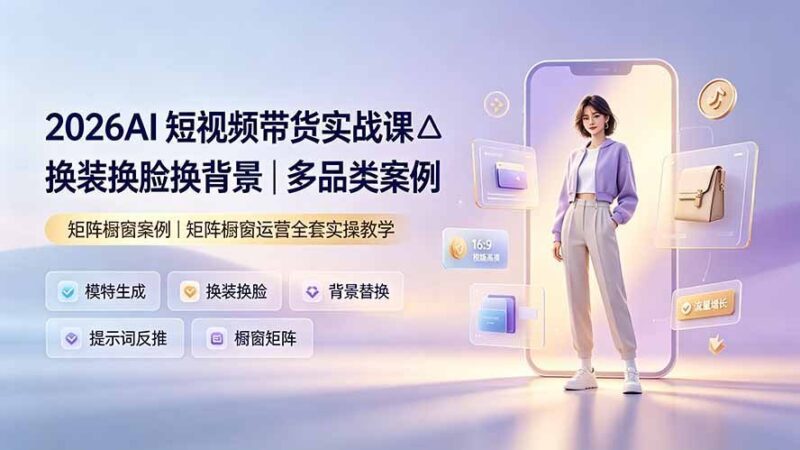 【2026.07.21】2026 AI短视频带货实战:换装换脸换背景+多品类案例+矩阵橱窗运营全流程解析-小鱼项目网