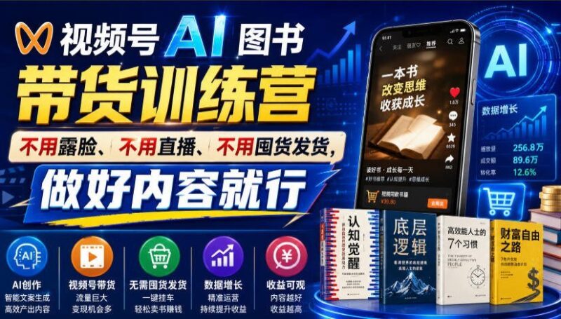 【2026.07.21】视频号AI图书带货训练营:不露脸不直播不囤货,专注内容创作,单条视频佣金高达8942元!-小鱼项目网
