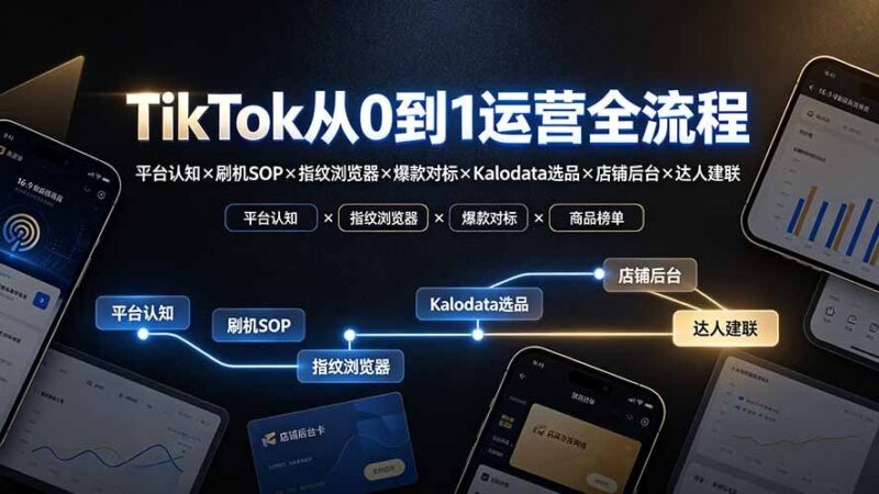【2026.07.22】TikTok从零起步运营全攻略:平台解析×刷机流程×指纹工具×爆款案例×Kalodata选品×店铺后台×达人合作-小鱼项目网