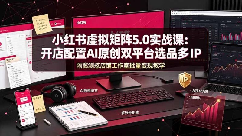 【2026.07.24】小红书虚拟矩阵5.0实战课:从开店配置到AI原创,双平台选品、多IP隔离、测怼店铺工作室批量变现全攻略-小鱼项目网