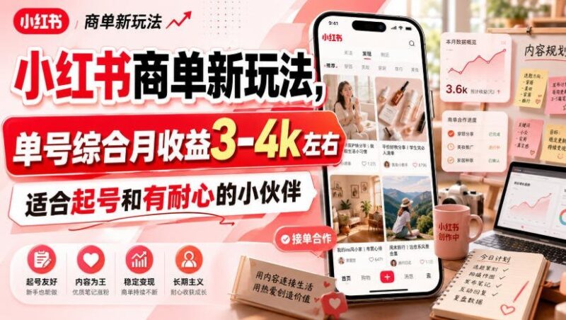 【2026.07.24】小红书商单变现新思路:单号月入3-4k,起号必备,耐心党最爱-小鱼项目网