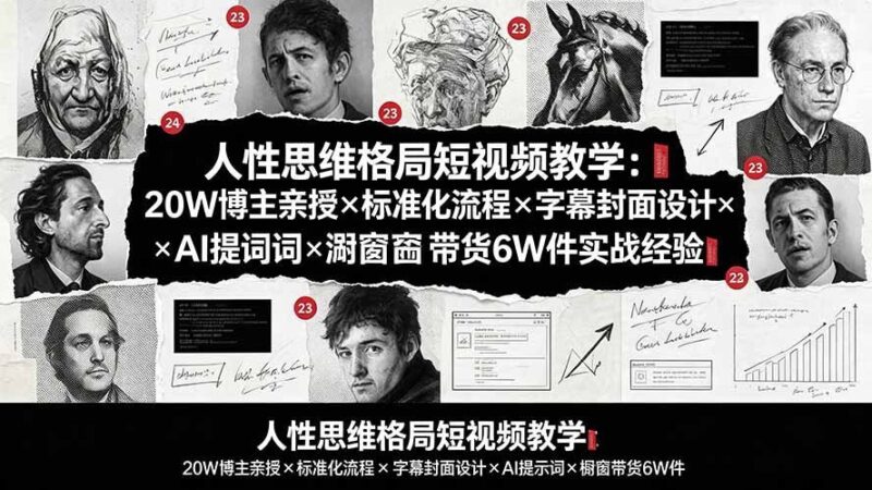 【2026.07.25】人性思维格局短视频教学:20W博主亲授×标准化流程×字幕封面设计×AI提示词×橱窗带货6W件实战经验-小鱼项目网