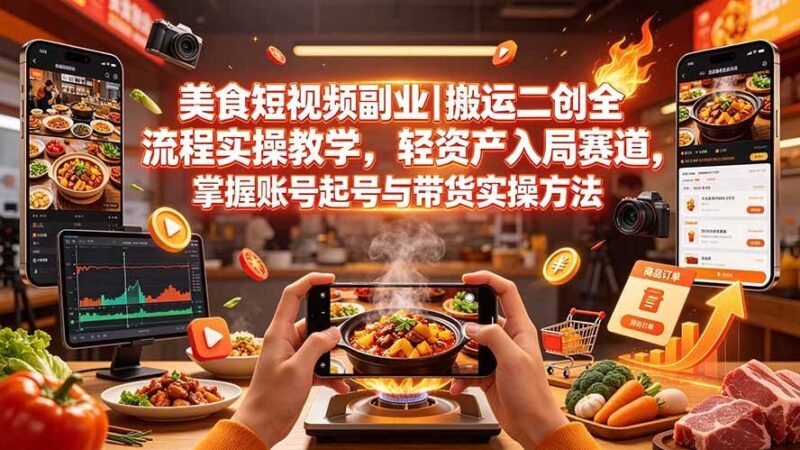 【2026.07.25】美食短视频副业｜搬运二创全流程实操教学，轻资产入局赛道，掌握账号起号与带货实操方法-小鱼项目网