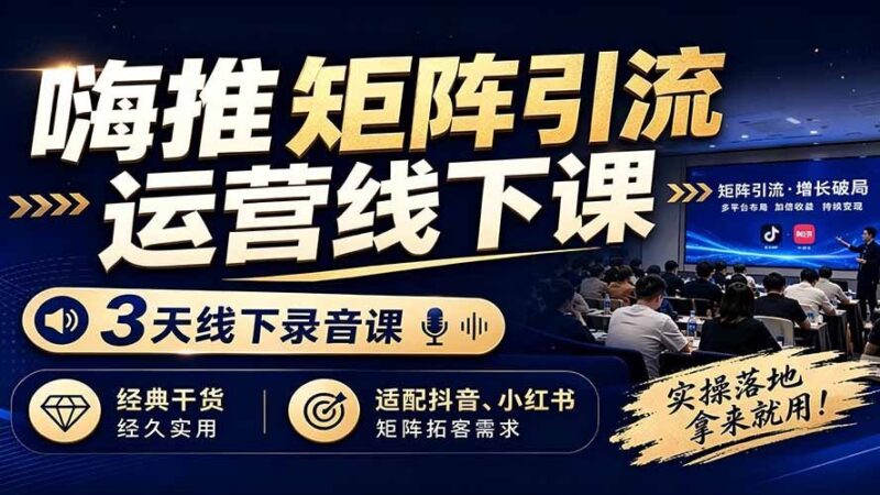 【2026.07.26】嗨推矩阵引流实战课:3天线下精华录音,经典干货持久有效,专为抖音小红书矩阵拓客打造-小鱼项目网