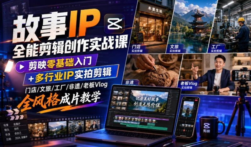 【2026.07.26】剪映零基础也能玩转故事IP!多行业实拍剪辑实战课,门店/文旅/工厂/非遗/老板Vlog全风格成片速成-小鱼项目网