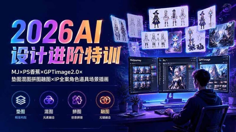【2026.07.27】2026 AI设计进阶实战:MJ×PS香蕉×GPTimage2.0×垫图混图拼图融图×IP全案角色道具场景插画-小鱼项目网