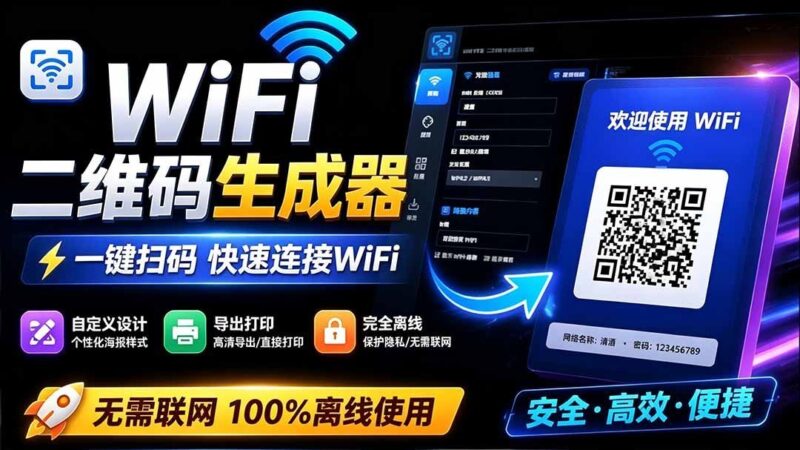 【2026.07.27】告别网络依赖!WiFi二维码生成器,一键扫码极速连网,自由定制风格随心导出-小鱼项目网