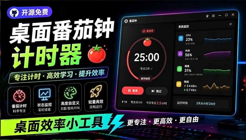 【2026.07.27】Catime:仅1.16MB的开源极简桌面时钟,兼具番茄钟计时与系统监控,效率小工具新选择-小鱼项目网
