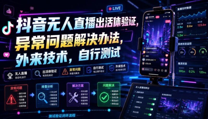 【2026.07.27】抖音无人直播实战验证：异常问题全解决，外来技术亲测有效-小鱼项目网
