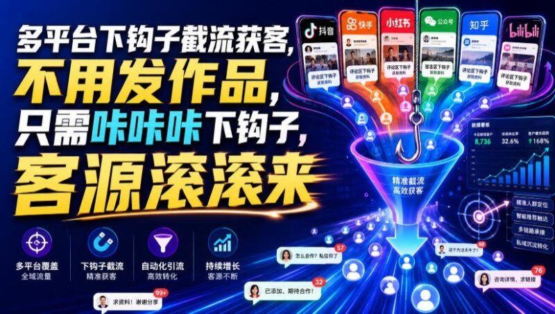 【2026.07.27】多平台下钩子截流获客:不发作品也能让客源主动找上门-小鱼项目网